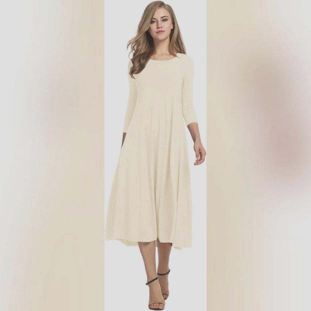 NWT HOTOUCH Women's 3/4 Sleeve A-line and Flare Midi Long Dress, L